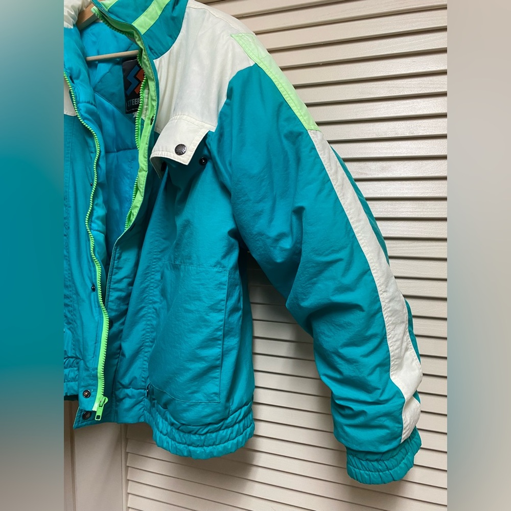 Vintage Steep Slopes Puffer Jacket Blue White Yellow 80s Snow - Womens Medium - Picture 4 of 16